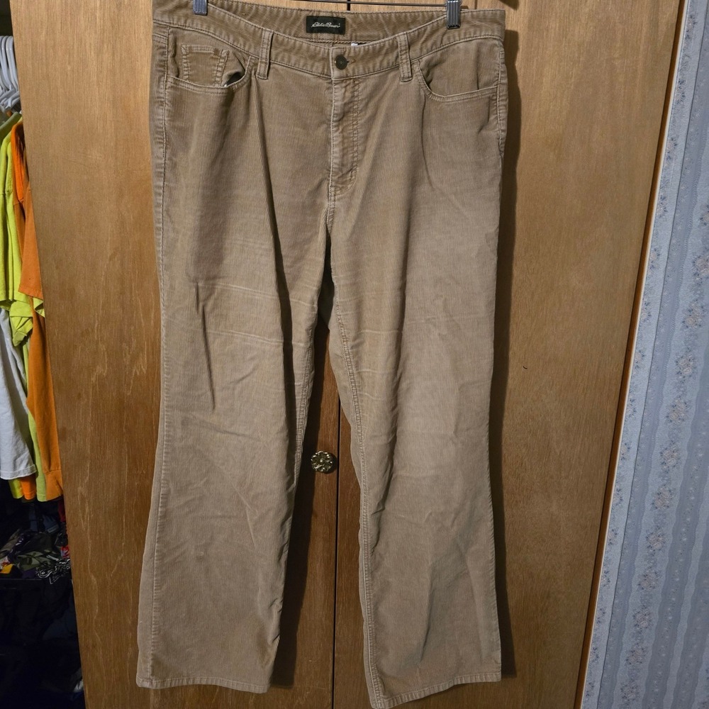 Eddie‎ Bauer Corduroy Pants Womens 16 Tan Khaki Excellent Stretch Straight Leg